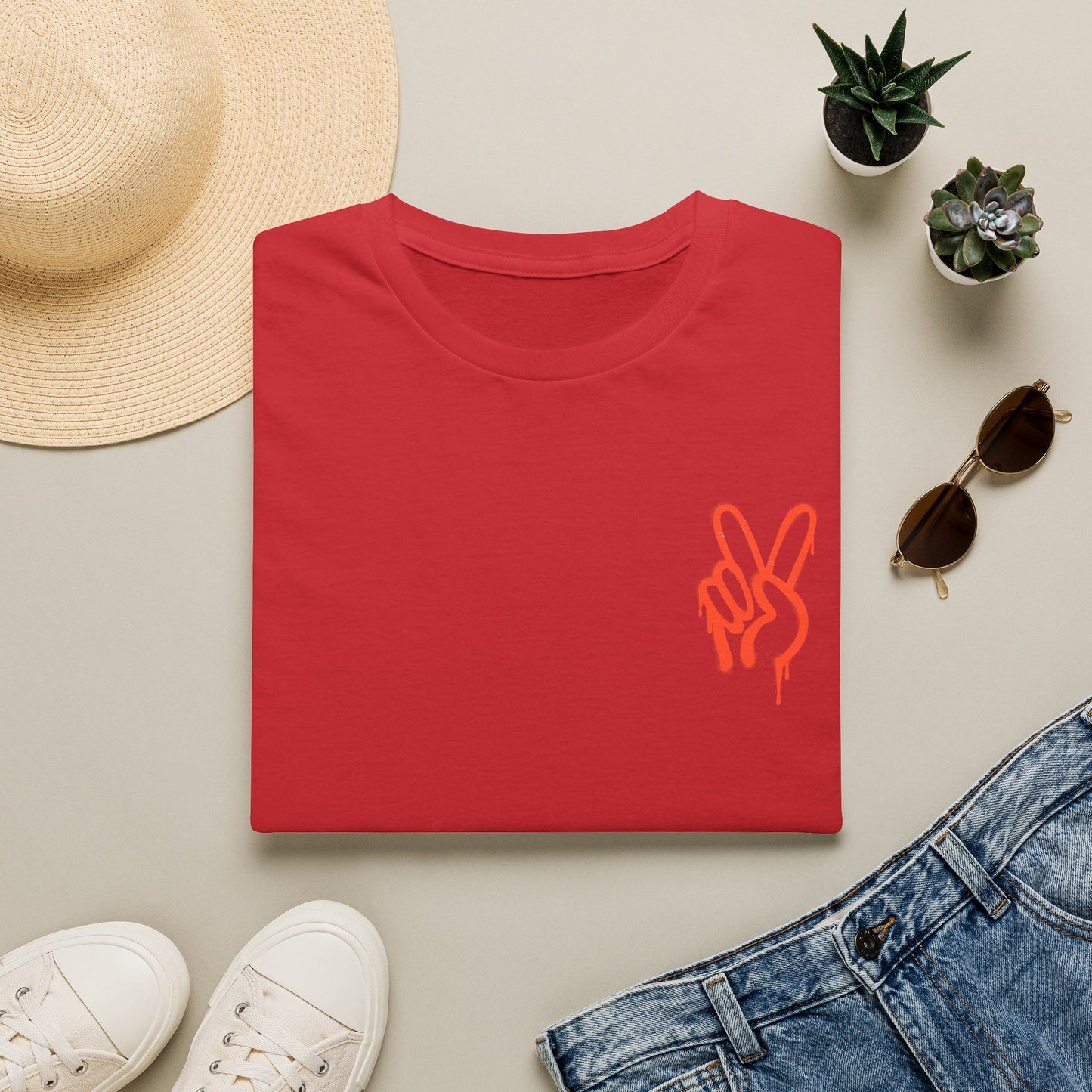 Peace Hand Graphic T-Shirt — Minimalist Neon Peace Sign Tee