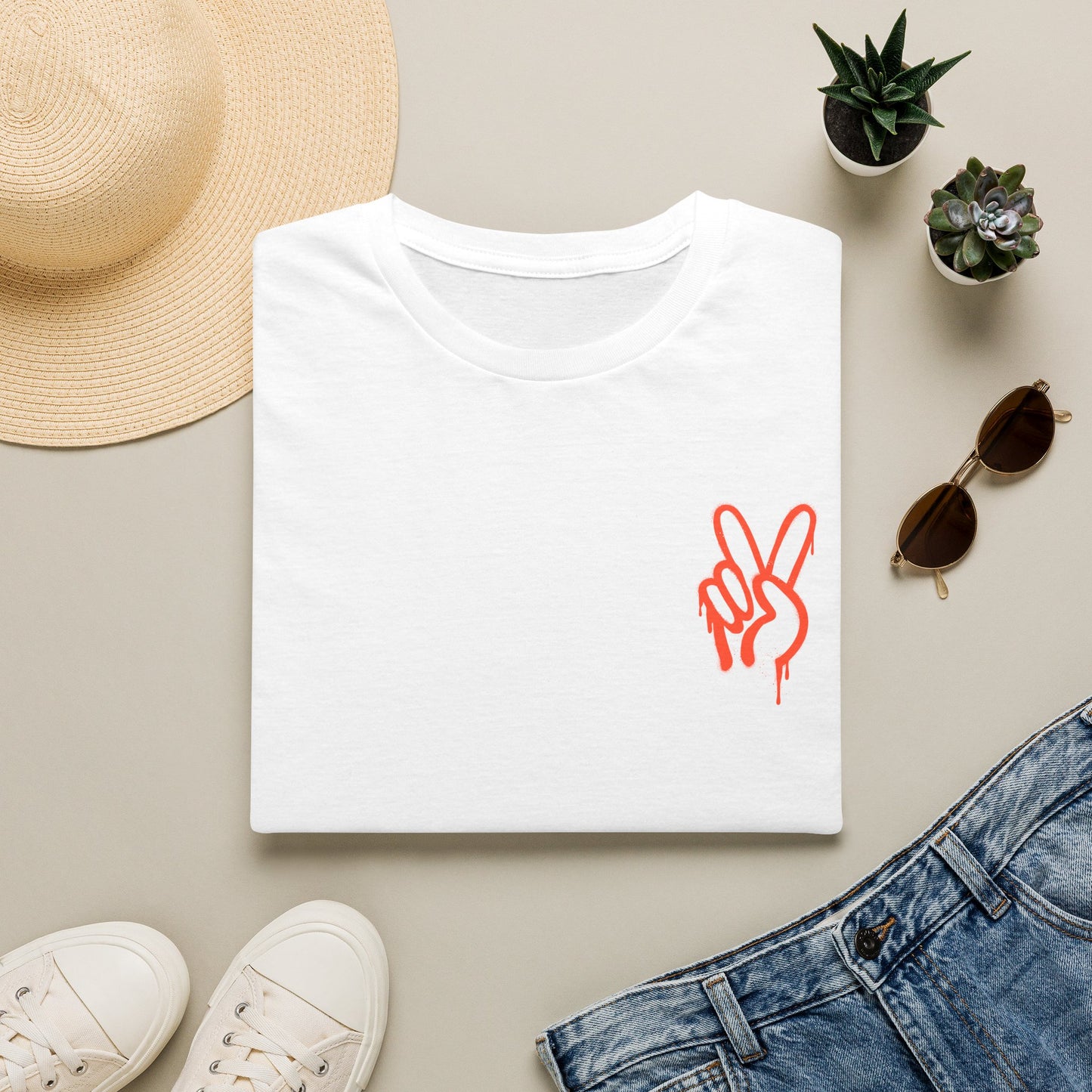 Peace Hand Graphic T-Shirt — Minimalist Neon Peace Sign Tee