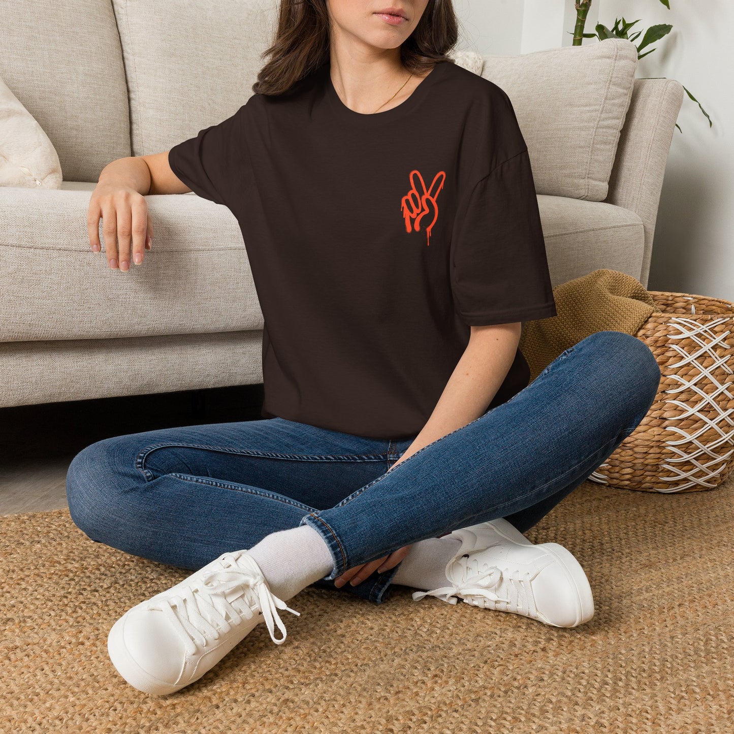 Peace Hand Graphic T-Shirt — Minimalist Neon Peace Sign Tee