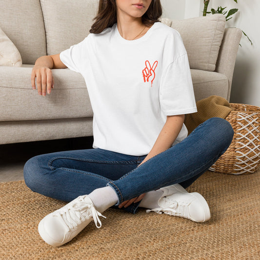 Peace Hand Graphic T-Shirt — Minimalist Neon Peace Sign Tee