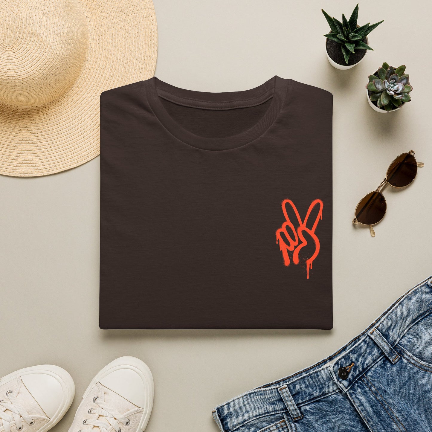 Peace Hand Graphic T-Shirt — Minimalist Neon Peace Sign Tee
