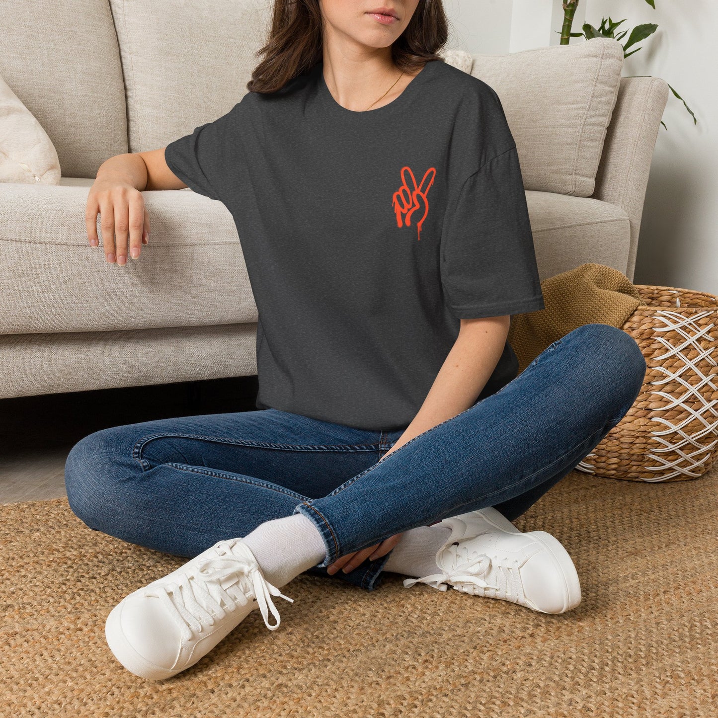 Peace Hand Graphic T-Shirt — Minimalist Neon Peace Sign Tee