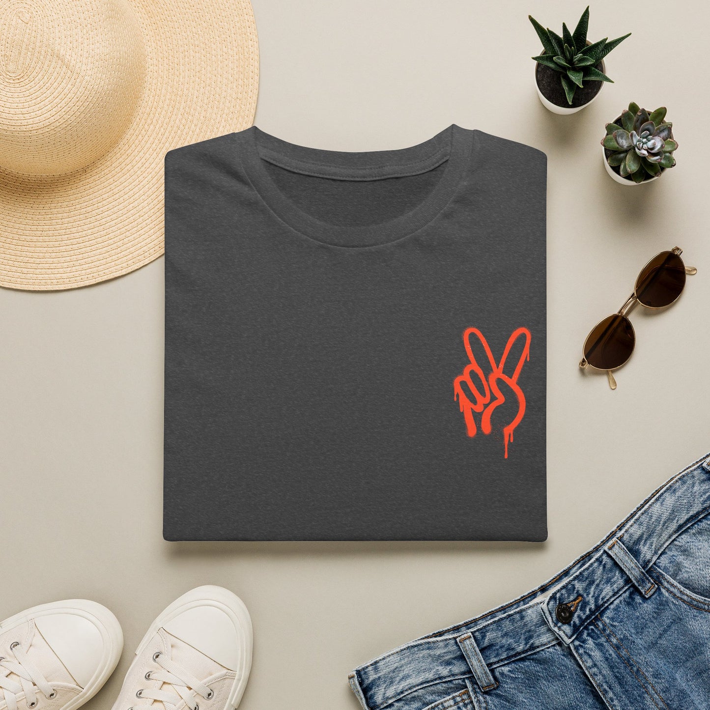 Peace Hand Graphic T-Shirt — Minimalist Neon Peace Sign Tee