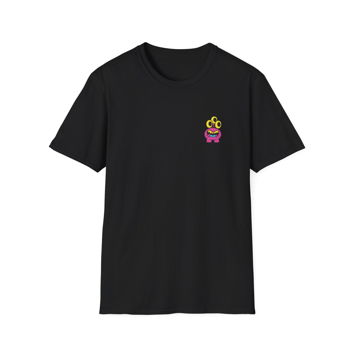 Cute Alien Pocket Tee — Small Colorful Cartoon Monster Chest Print T-Shirt