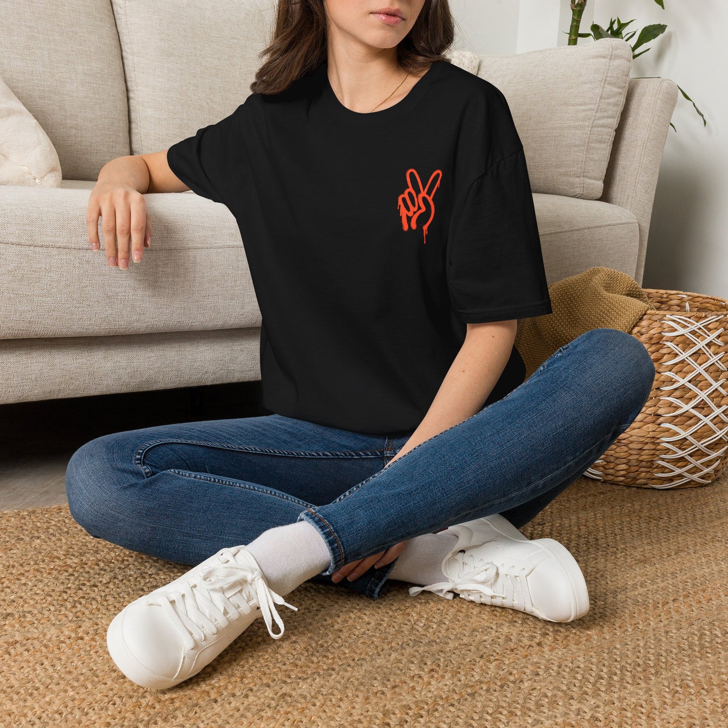 Peace Hand Graphic T-Shirt — Minimalist Neon Peace Sign Tee