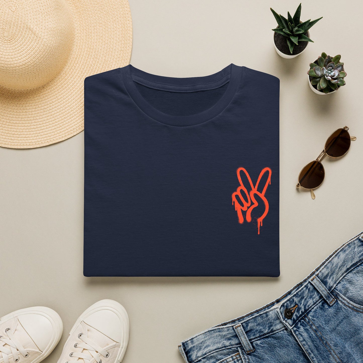 Peace Hand Graphic T-Shirt — Minimalist Neon Peace Sign Tee