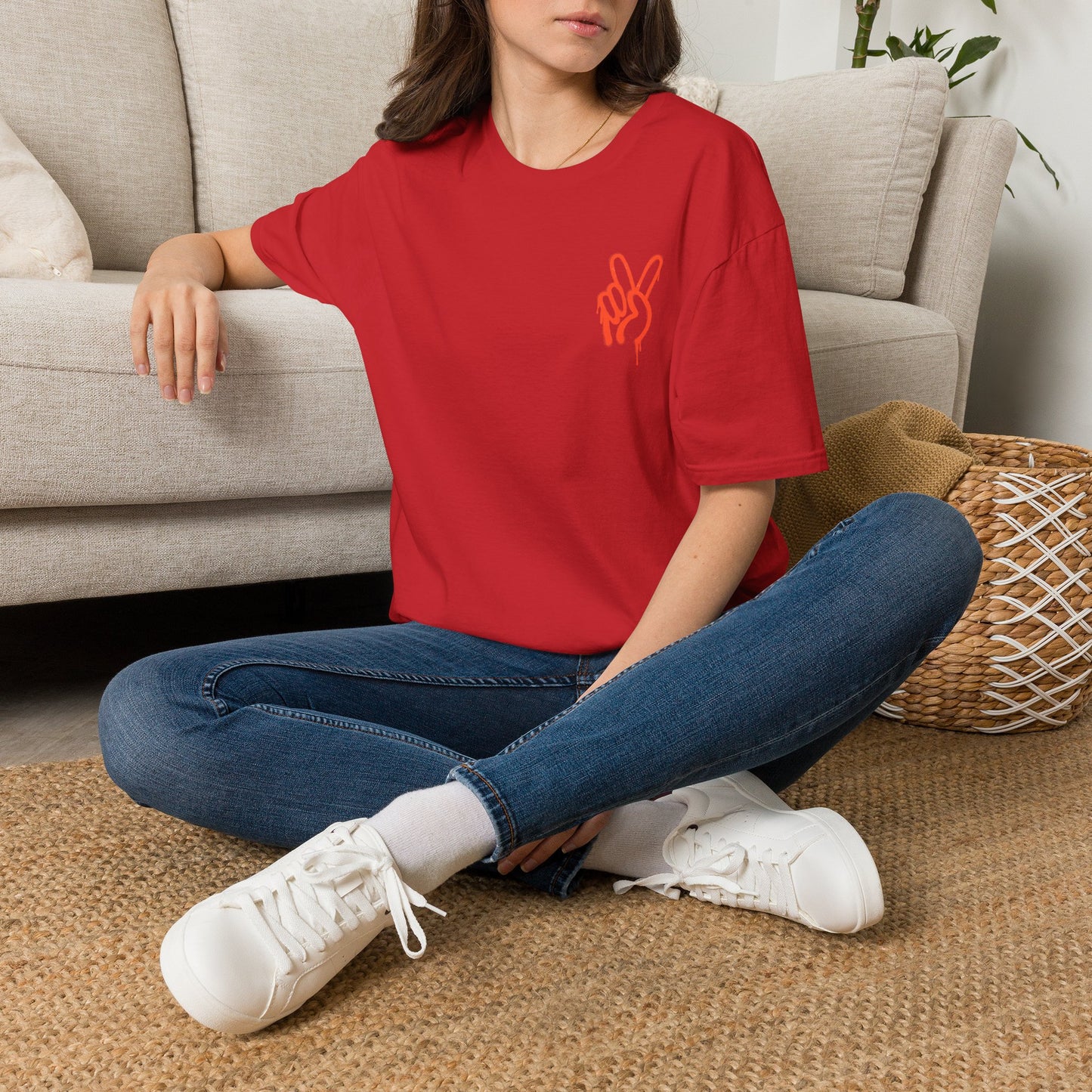 Peace Hand Graphic T-Shirt — Minimalist Neon Peace Sign Tee
