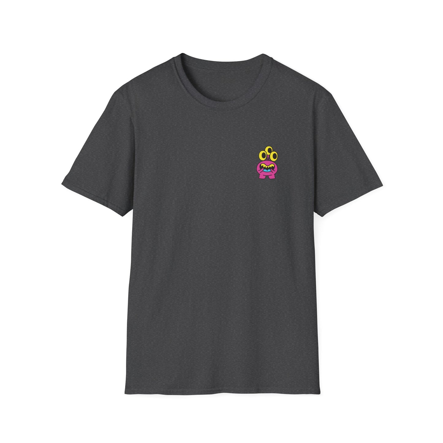 Cute Alien Pocket Tee — Small Colorful Cartoon Monster Chest Print T-Shirt